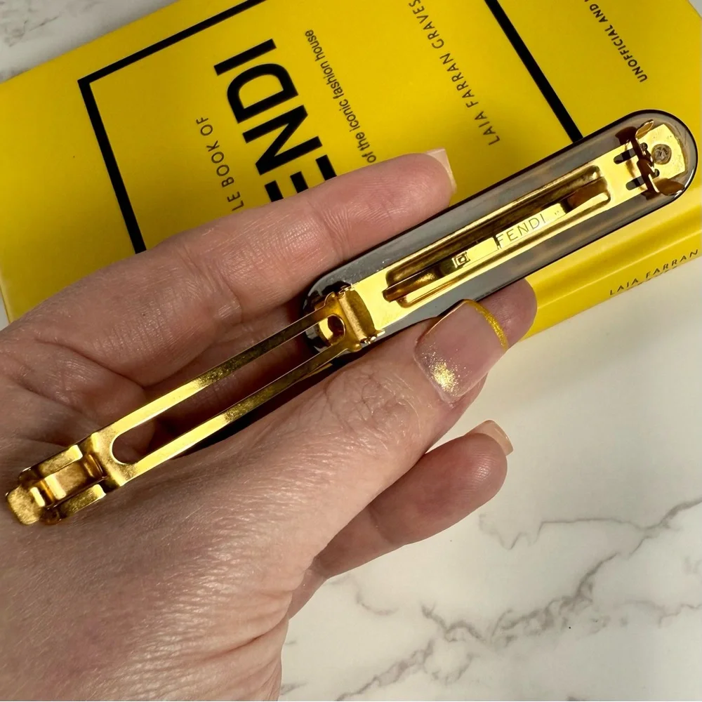 Fendi Brown Tortoise Logo Hair Clip